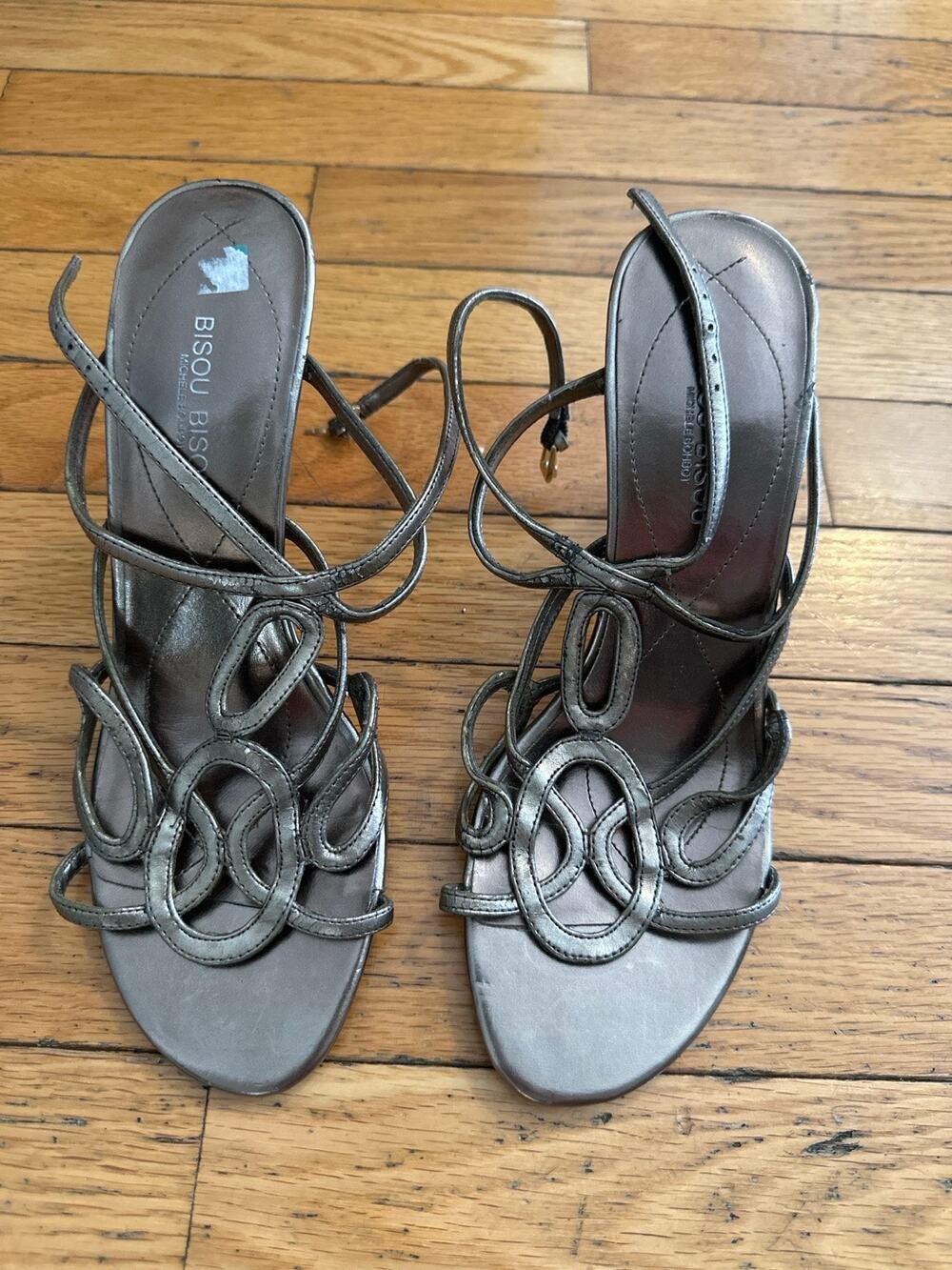 Bisou Bisou Bronze Strappy Heels Womens 7M Metallic Dress Sandals Y2K
